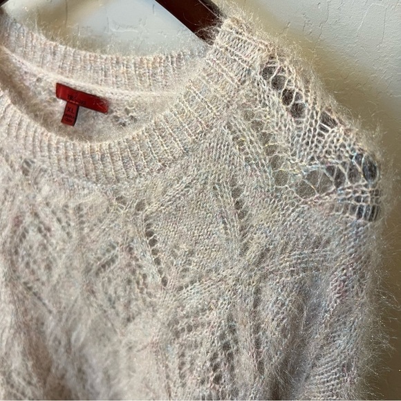 Fuzzy sweater Red by BKE Rainbow Shimmer Pointelle , soft, cropped, XL - Picture 6 of 14